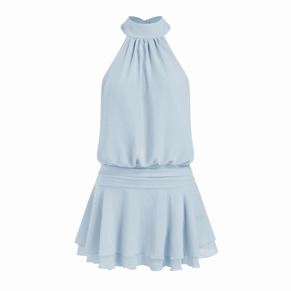 CIDER BABY BLUE HALTER MINI DRESS